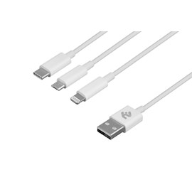 USB კაბელი 2E USB Cable 3 in 1 Micro / Lightning / Type-C 5V / 2.4A 1.2m / White
